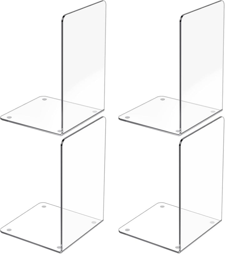 Clear Acrylic Bookends – 4 Pcs Heavy-Duty L-Shaped Book Holders