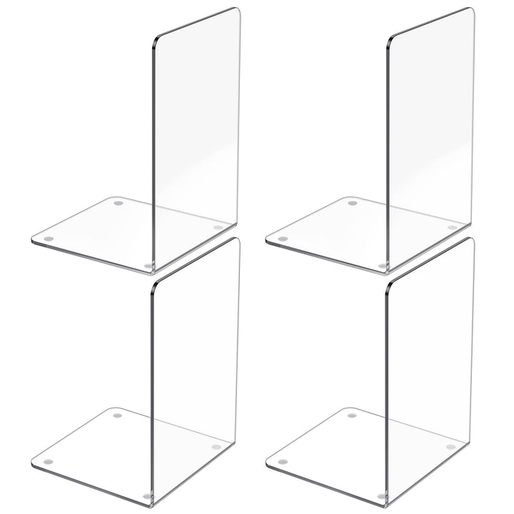 Clear Acrylic Bookends – 4 Pcs Heavy-Duty L-Shaped Book Holders