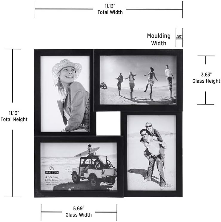 4-Opening Matted Collage Frame, Displays Four 4x6 Photos, Black