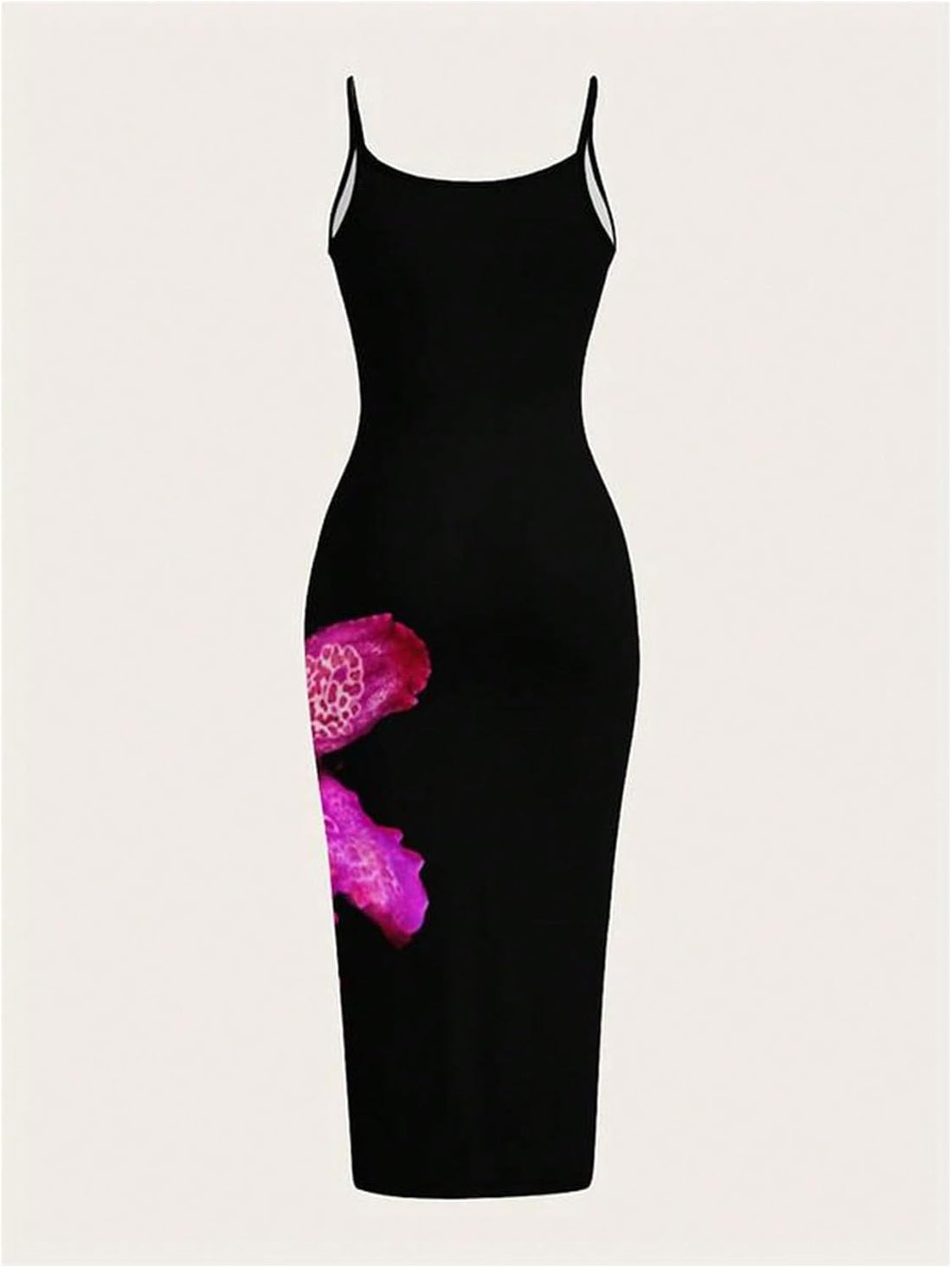 Women’s Flower Print Spaghetti Strap Midi Dress – Boho Bodycon Cami