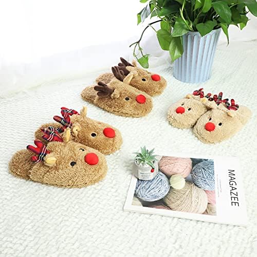 Cozy Reindeer Slippers for Women Kids – Soft Fleece Winter Slip-Ons