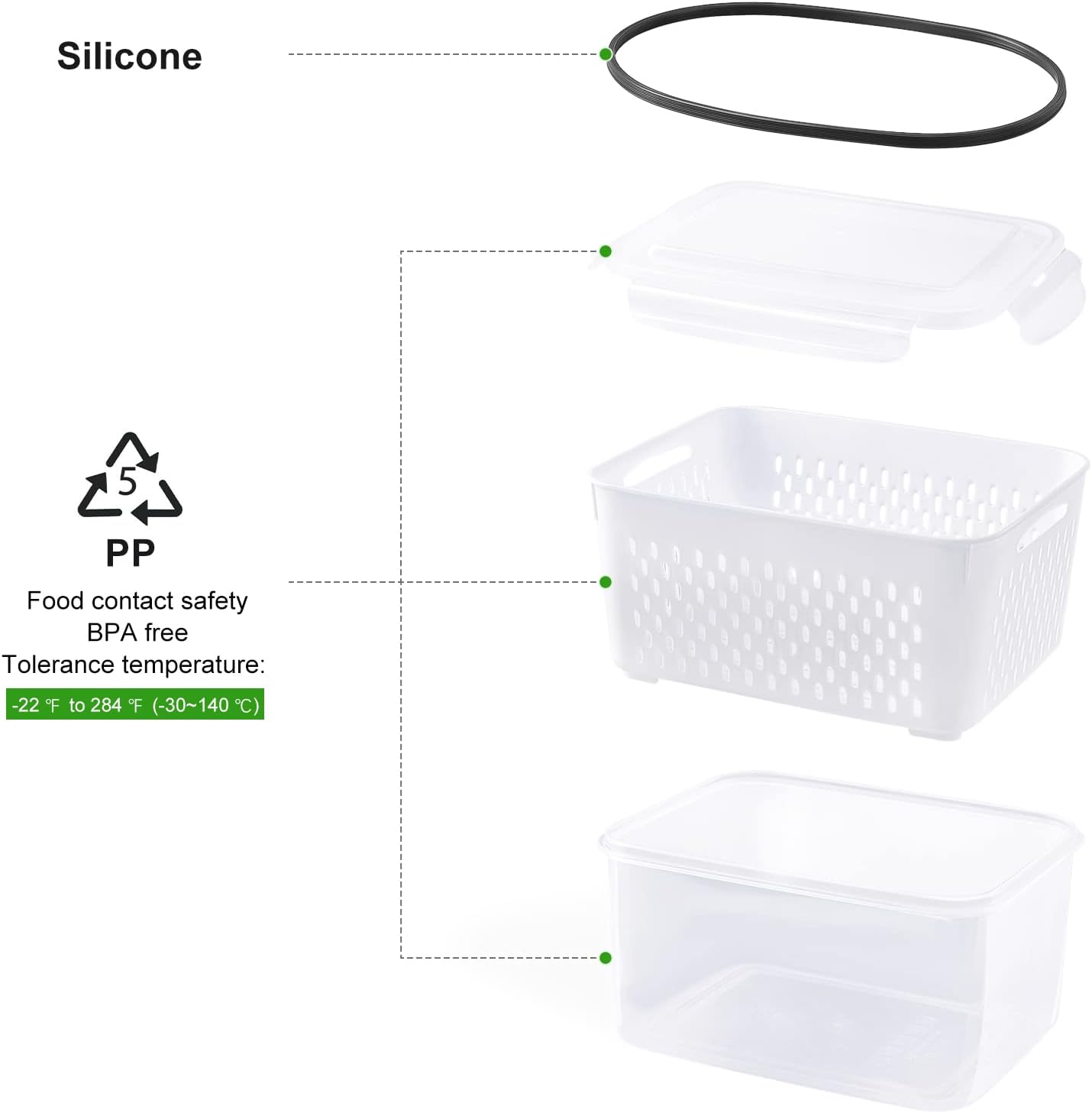 5 PCS Large Fruit Containers for Fridge - Leakproof Food Storage Containers