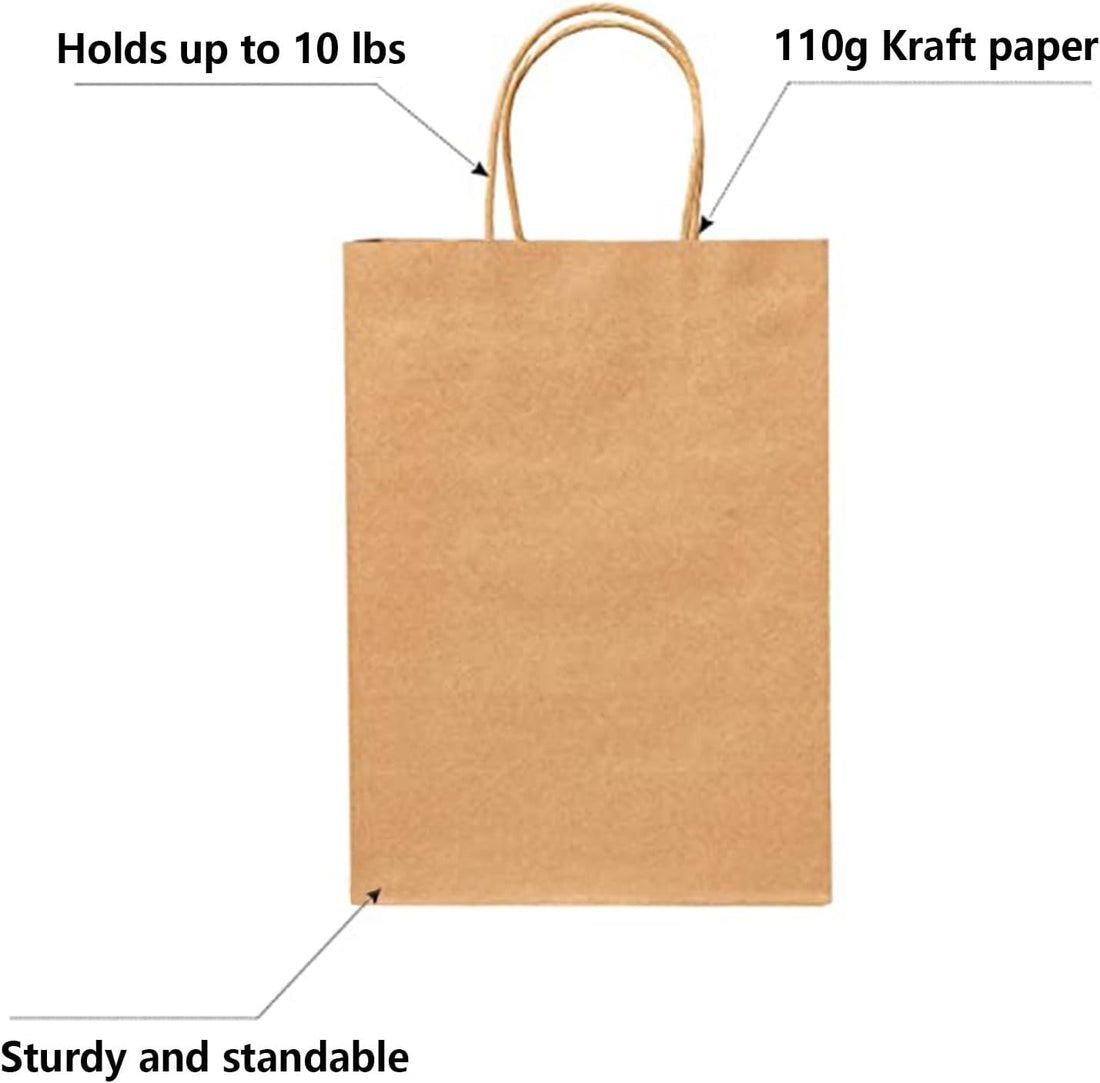 Brown Paper Bags with Handles – Bulk 100 Pcs (8x4.5x10.8 Inch)