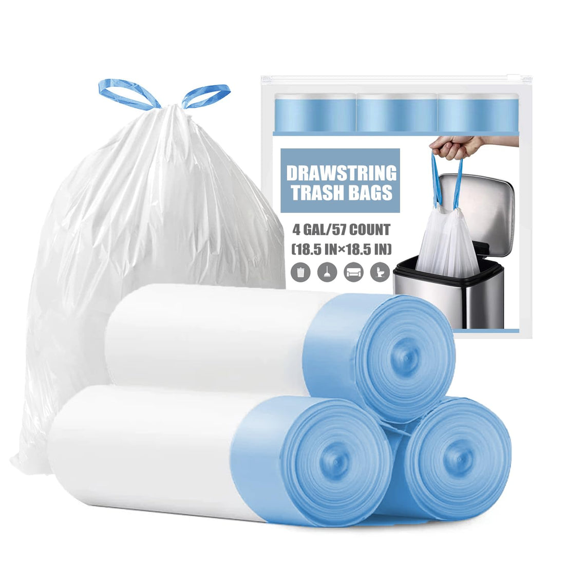 4 Gallon Drawstring Trash Bags – Tear-Free Small Garbage Bags