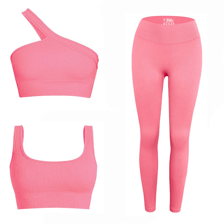 Seamless Workout Set – One Shoulder Sports Bra & High Waist Shorts