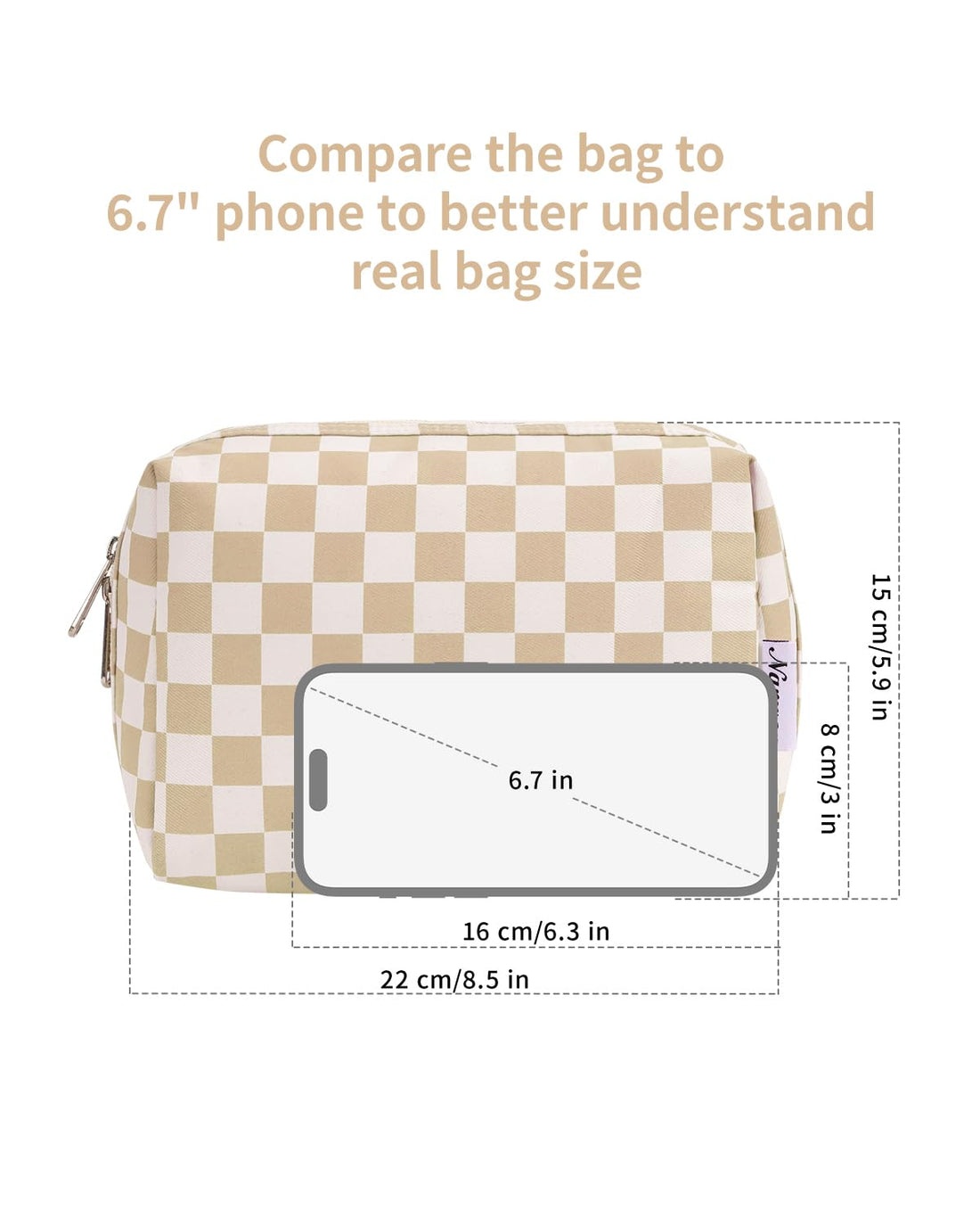Narwey Checkered Makeup Bag – Large Travel Cosmetic Organizer toiletry bag