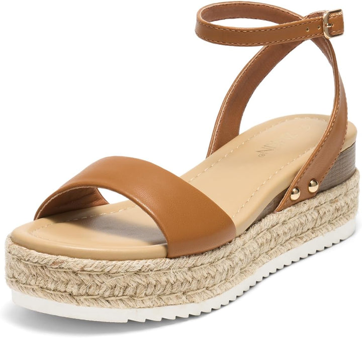 Women’s Open Toe Platform Espadrille Sandals – Buckle Ankle