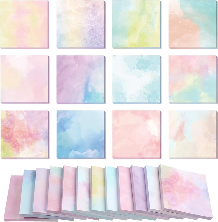 12 Watercolor Sticky Note Pads (720 Sheets) – Pastel Memo Set for School, Office
