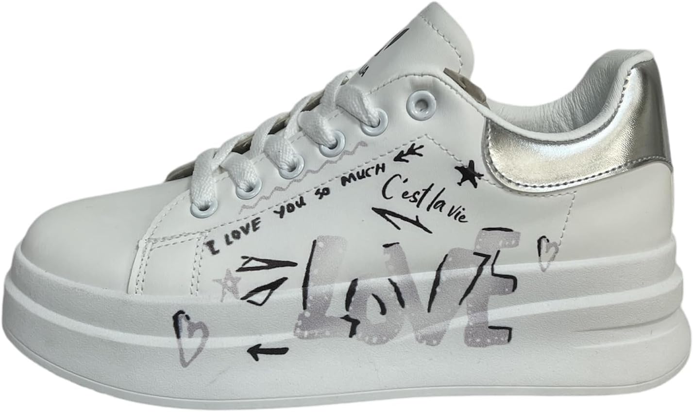 Women’s Casual Sneakers with Leopard Print Accents – Lace-Up White Shoe