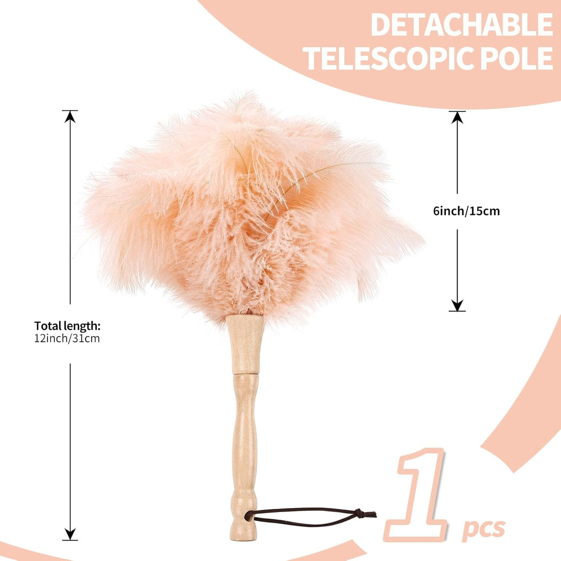 12 Inch Feather Duster – Fluffy Natural Ostrich Feathers with Wooden Handle