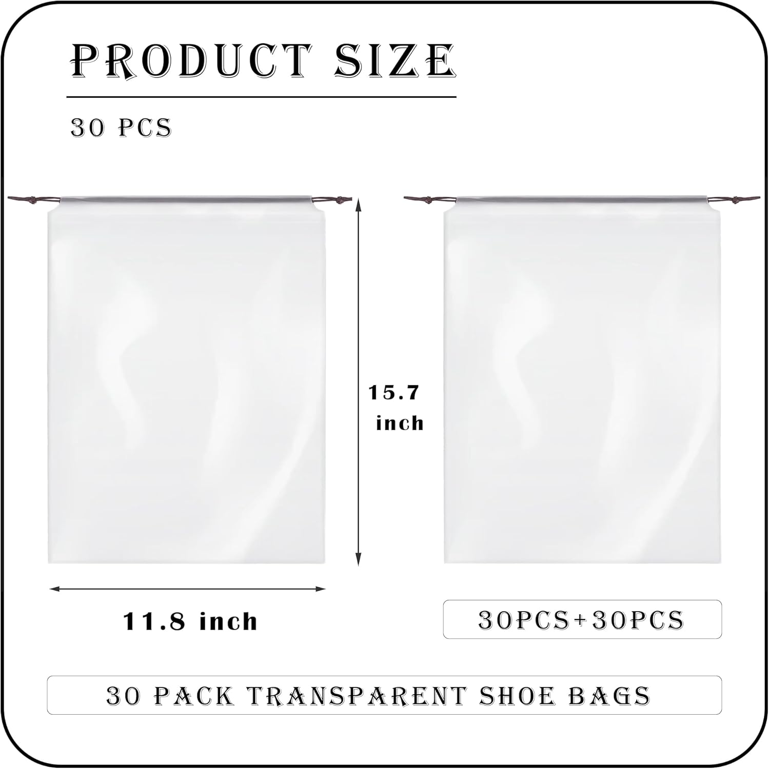 30 Pack Clear Shoe Bags for Travel – Waterproof Transparent Drawstring