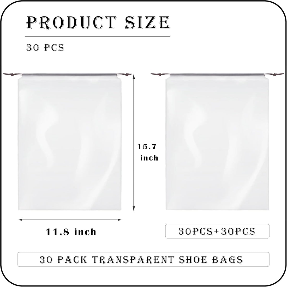 30 Pack Clear Shoe Bags for Travel – Waterproof Transparent Drawstring