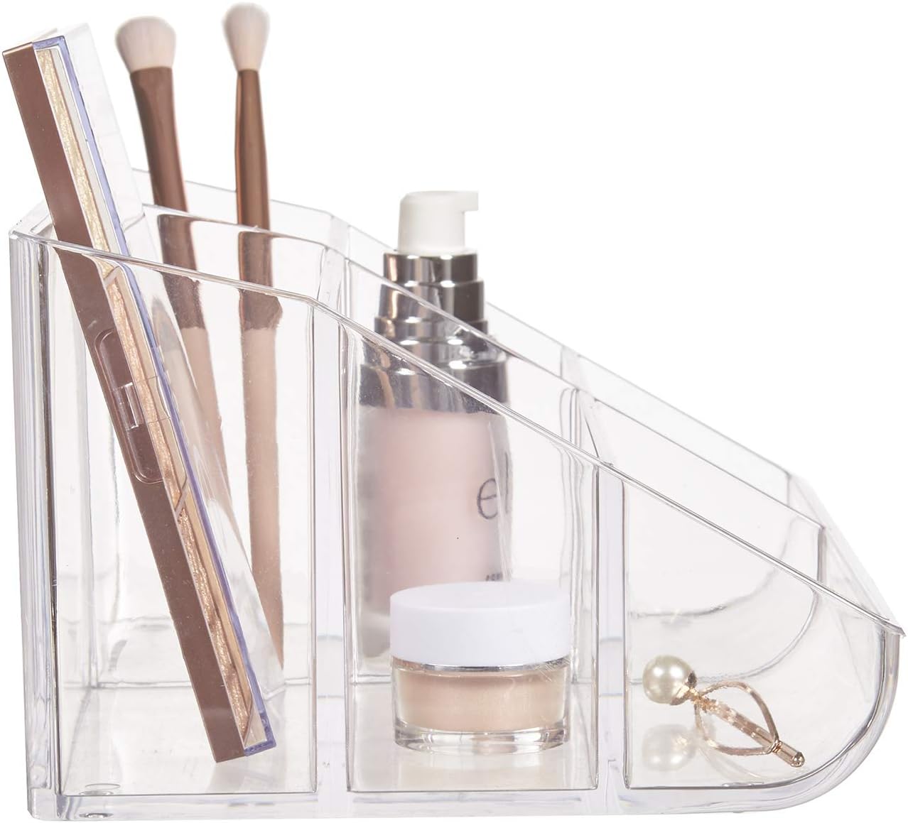 Clear Plastic Vanity Makeup Organizer | 6-Compartment Holder for Brushes,
