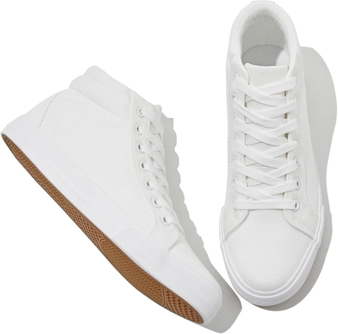 Women’s Black Canvas High Top Sneakers – Lace-Up Non-Slip Casual Shoes