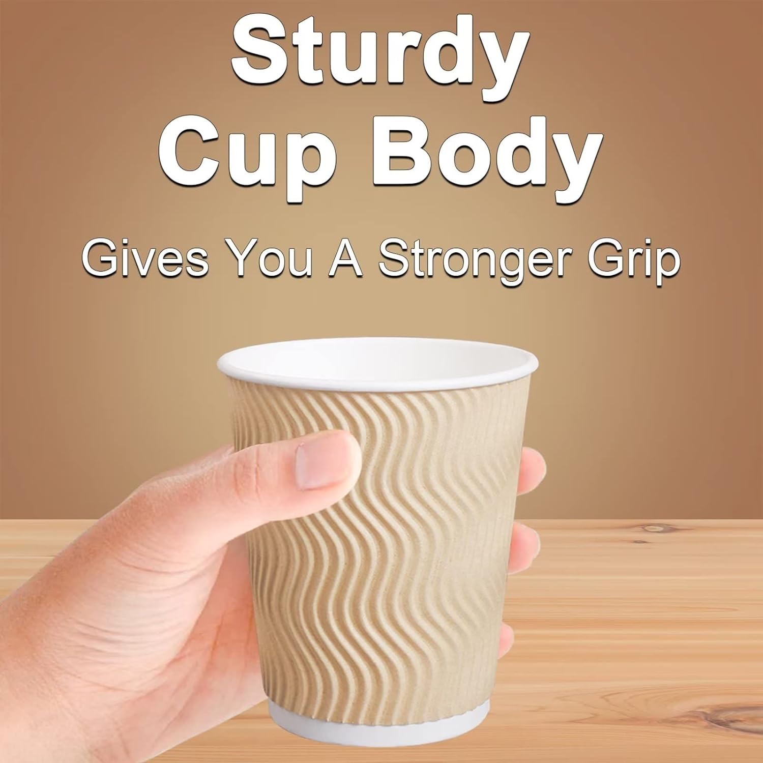 Disposable Hot Paper Cups – 100 Pack Insulated Corrugated Ripple Wall Cups