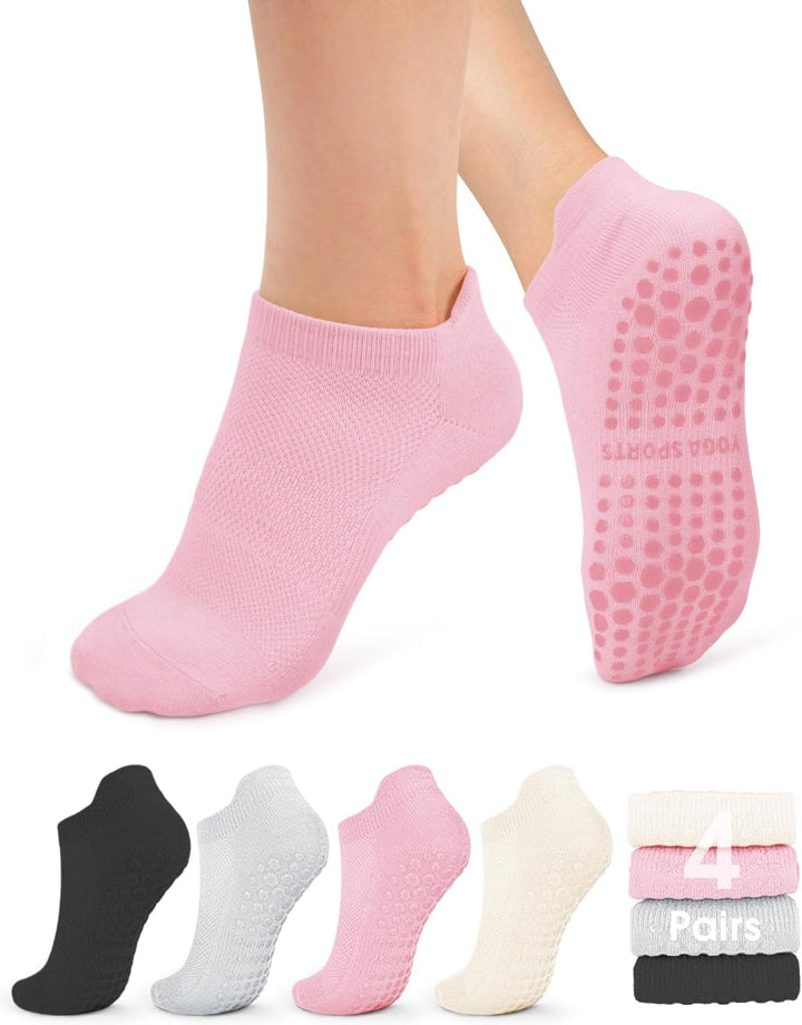 4/6 Pairs Women’s Non-Slip Pilates Socks – Grip Yoga & Barre Socks