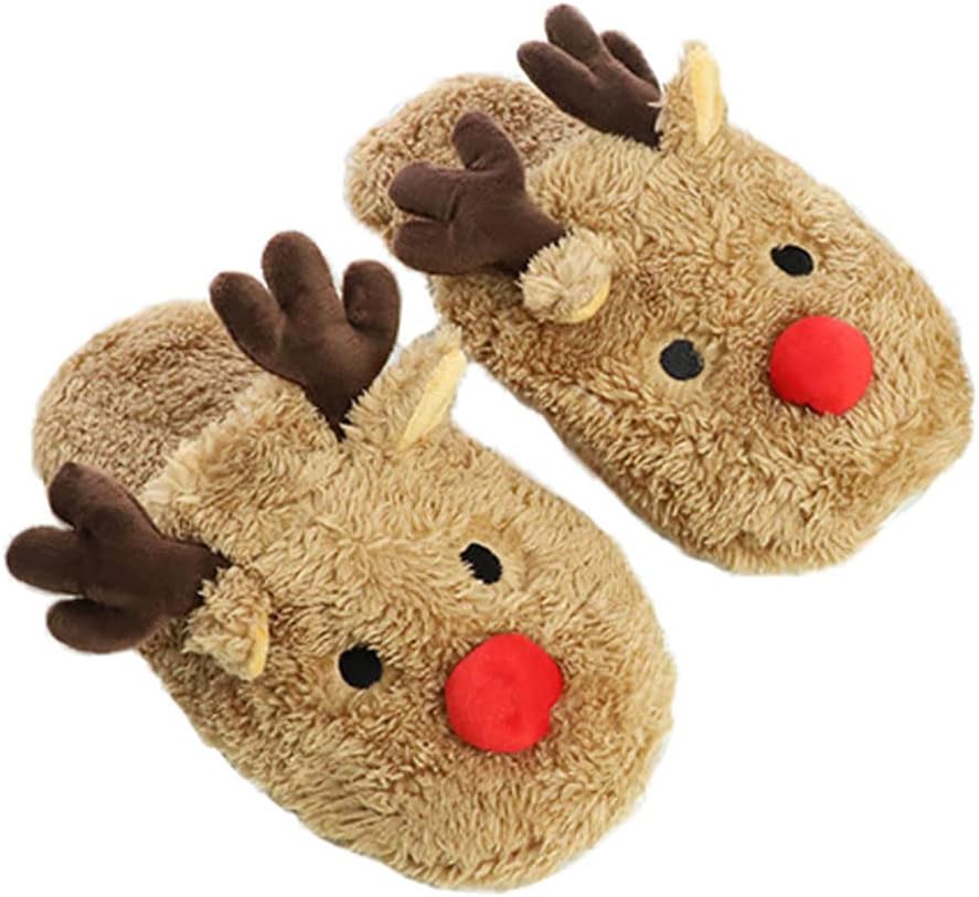 Cozy Reindeer Slippers for Women Kids – Soft Fleece Winter Slip-Ons