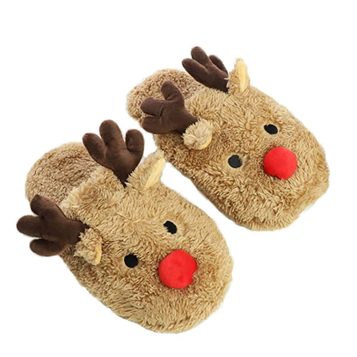Cozy Reindeer Slippers for Women Kids – Soft Fleece Winter Slip-Ons