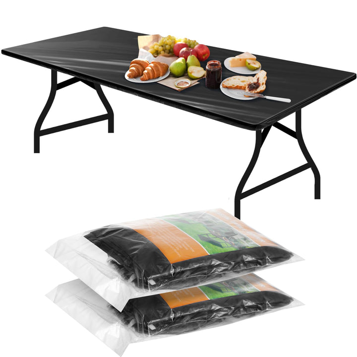 2 Pcs Plastic Elastic Fitted Tablecloths 72x30” – Waterproof Black