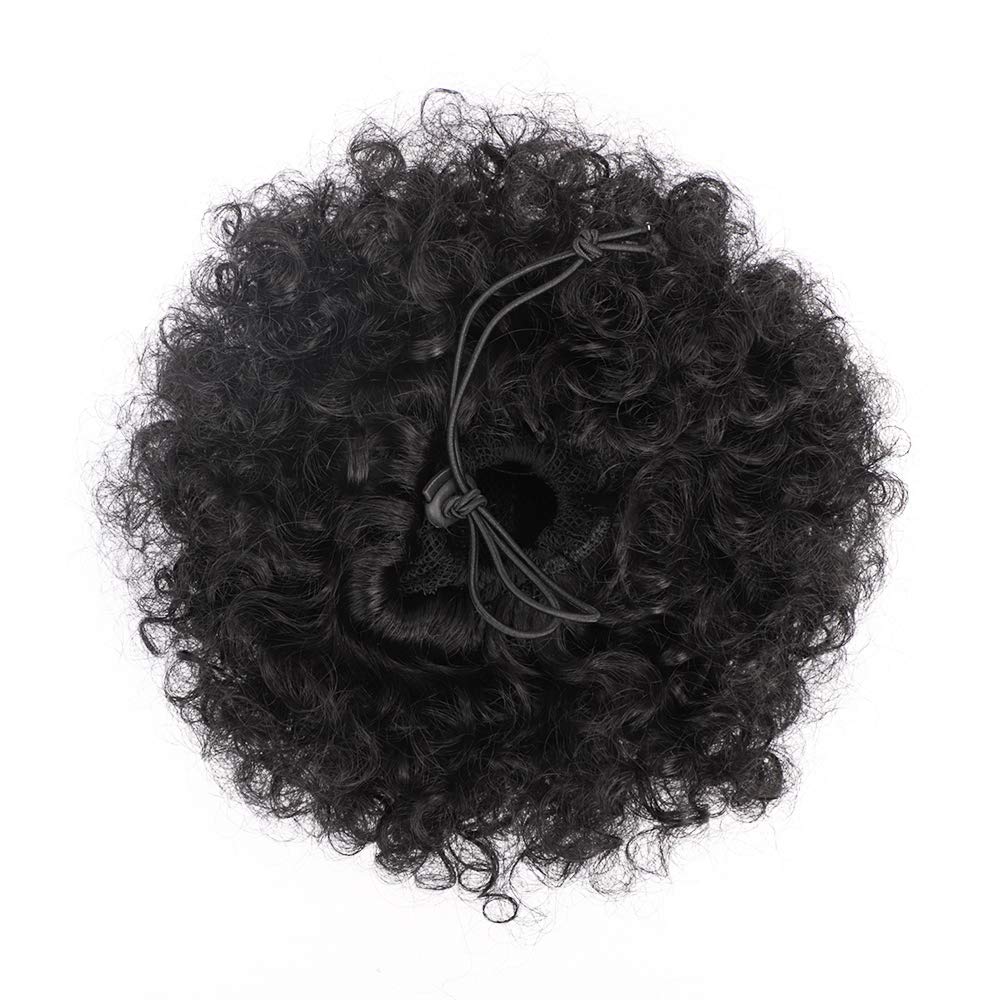 Yinmei Baibian Afro Puff Drawstring Ponytail – Kinky Curly Bun Hair Synthetic Short Extensions, Updo Hairpieces for Black Women & Girls (1B)