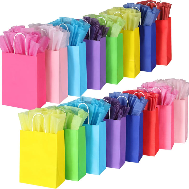 32 Pieces Rainbow Gift Bags with Handles & 32 Tissues