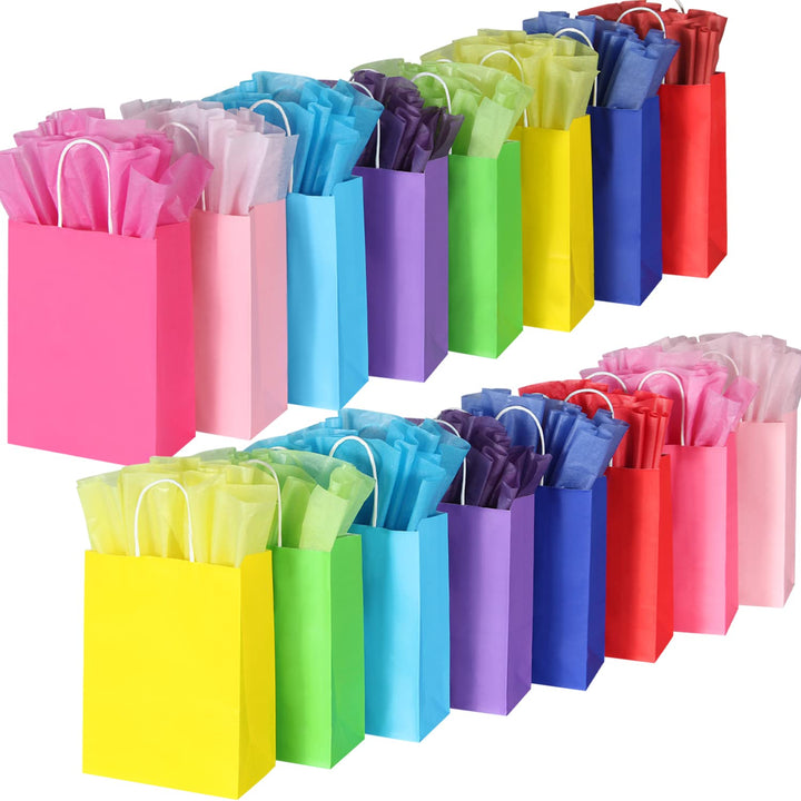 32 Pieces Rainbow Gift Bags with Handles & 32 Tissues