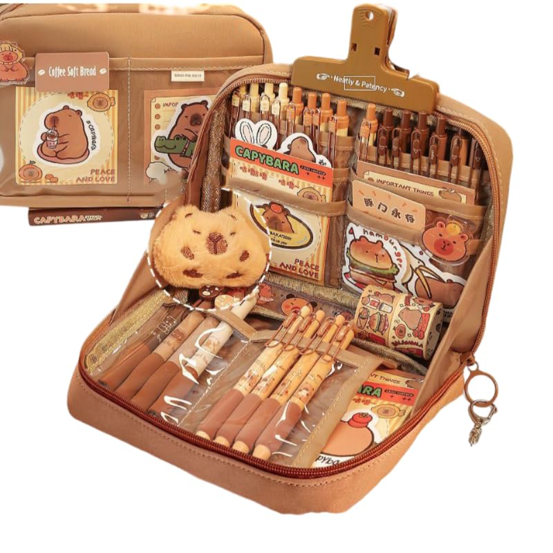 Plush Capybara Pencil Case – 12-Compartment Kawaii Organizer Pouch