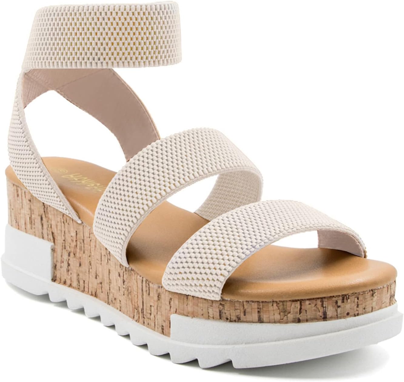 Women’s Wedge Platform Sandals – Cork Design with Elastic Strap