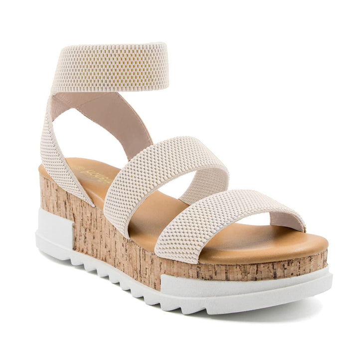 Women’s Wedge Platform Sandals – Cork Design with Elastic Strap