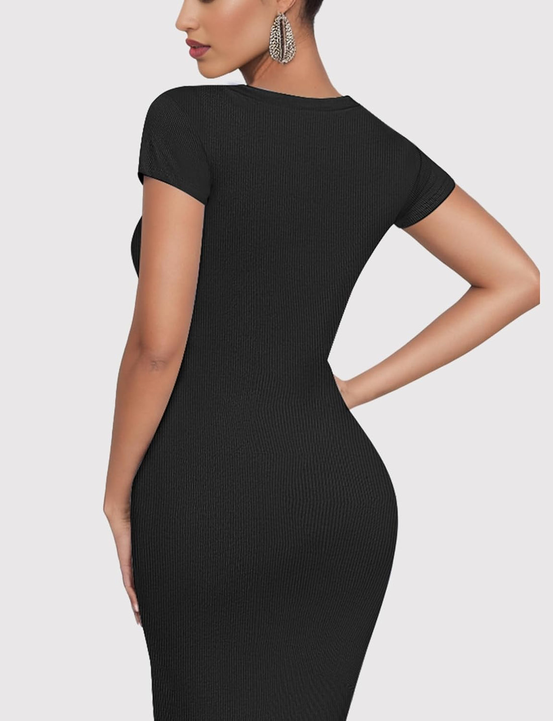 Women’s Ribbed Bodycon Maxi Dress – Black Long Fishtail Dress