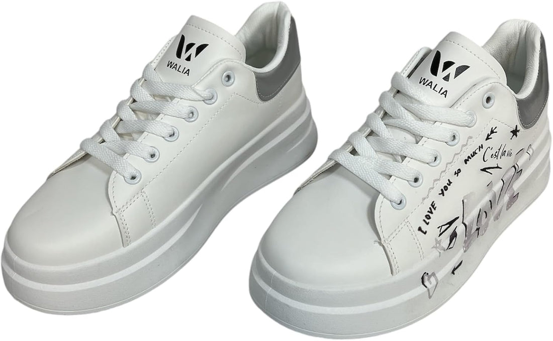 Women’s Casual Sneakers with Leopard Print Accents – Lace-Up White Shoe