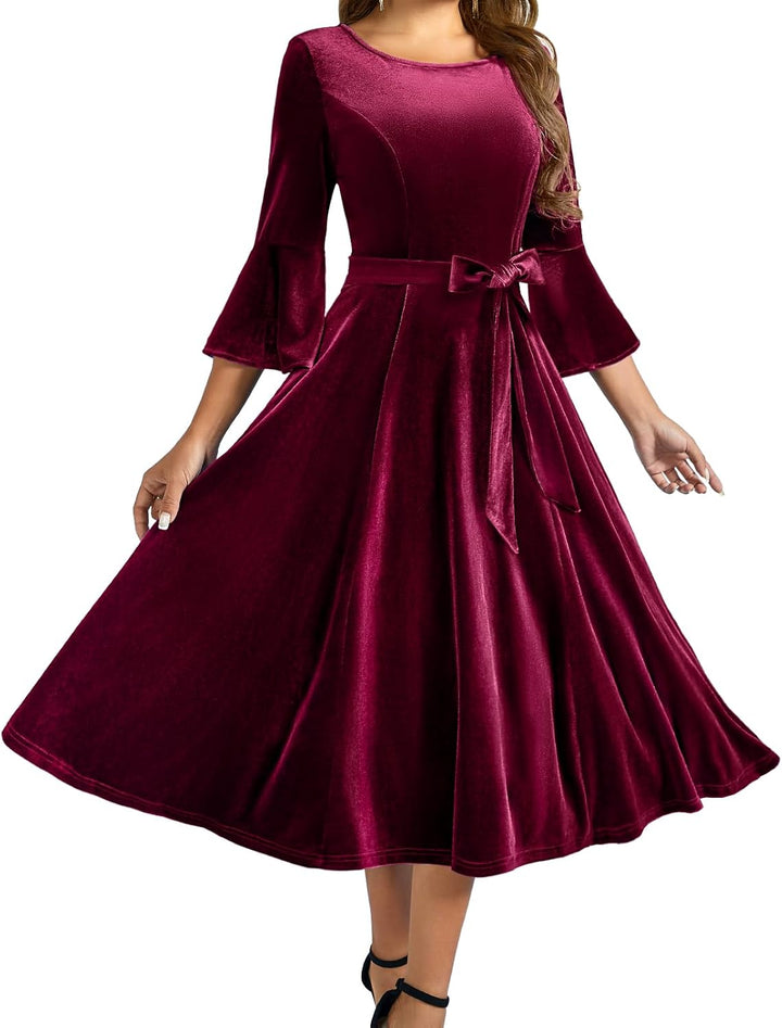 Women’s Velvet Long Sleeve Dress – Elegant Cocktail Party Dress