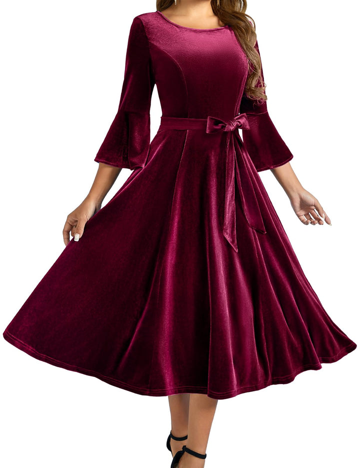 Women’s Velvet Long Sleeve Dress – Elegant Cocktail Party Dress