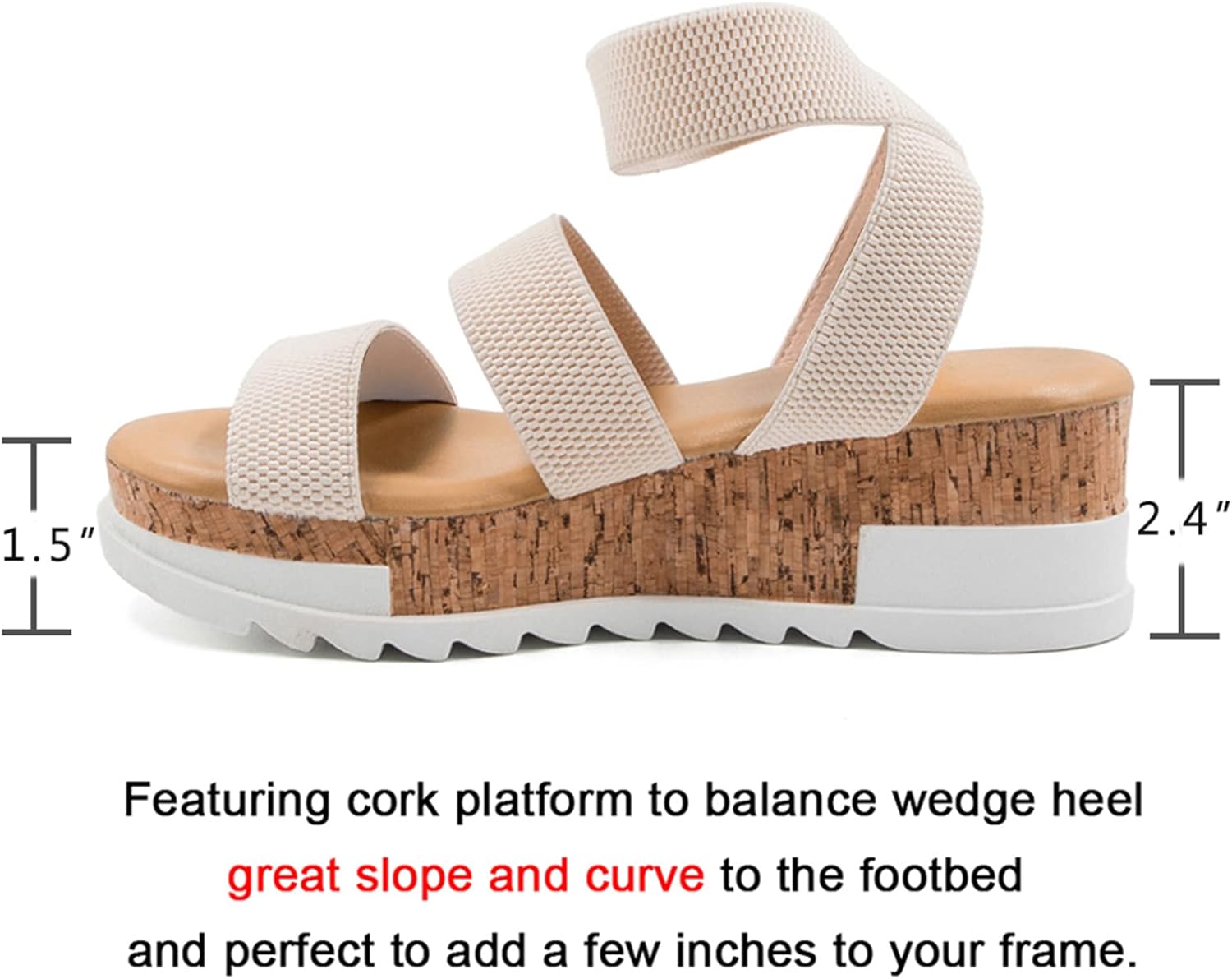 Women’s Wedge Platform Sandals – Cork Design with Elastic Strap