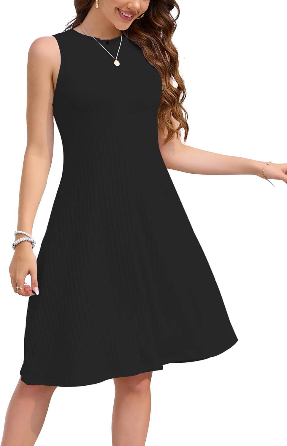 Women’s Summer Casual Dress – Sleeveless Crew Neck Midi Dress