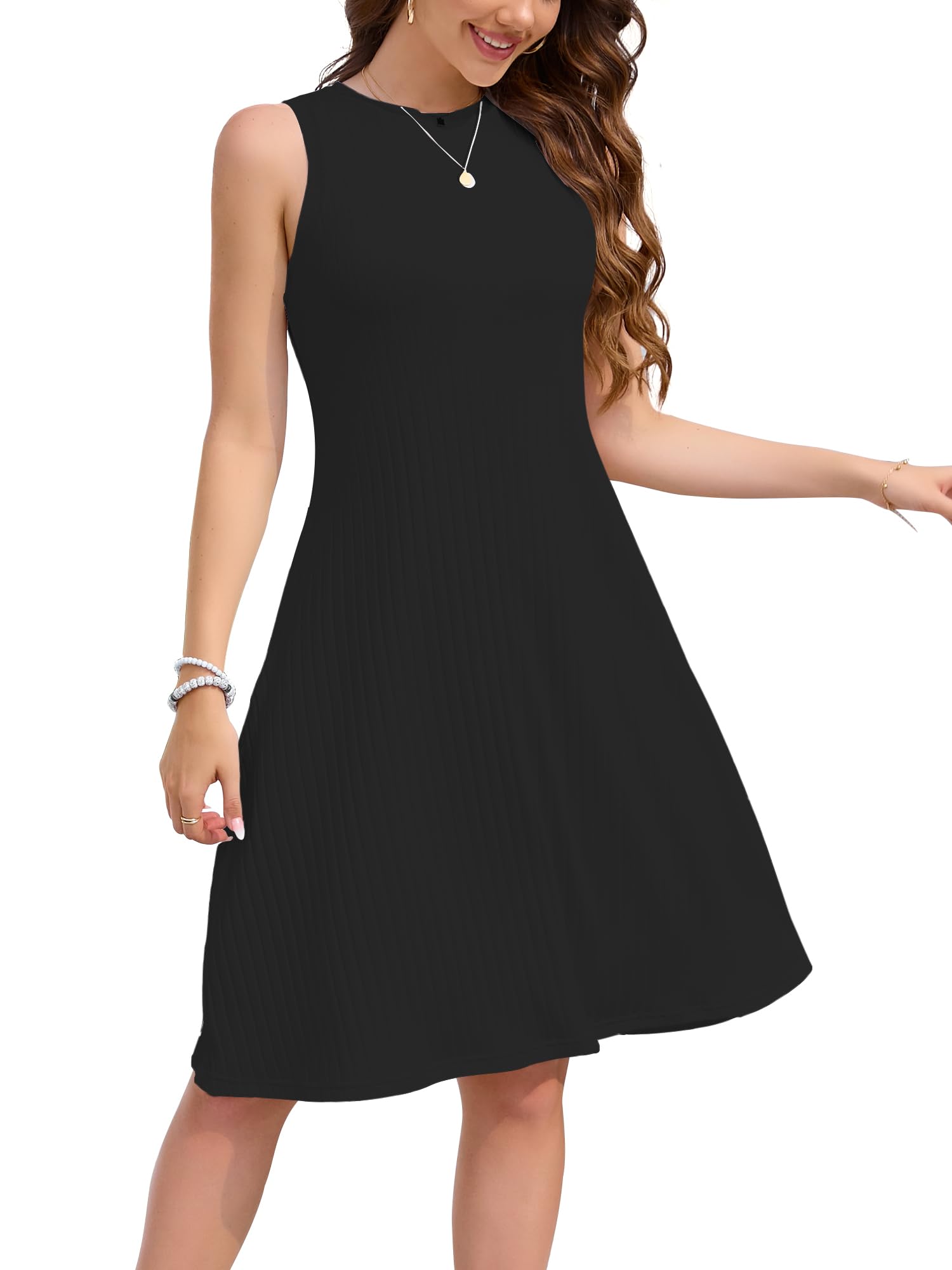 Women’s Summer Casual Dress – Sleeveless Crew Neck Midi Dress