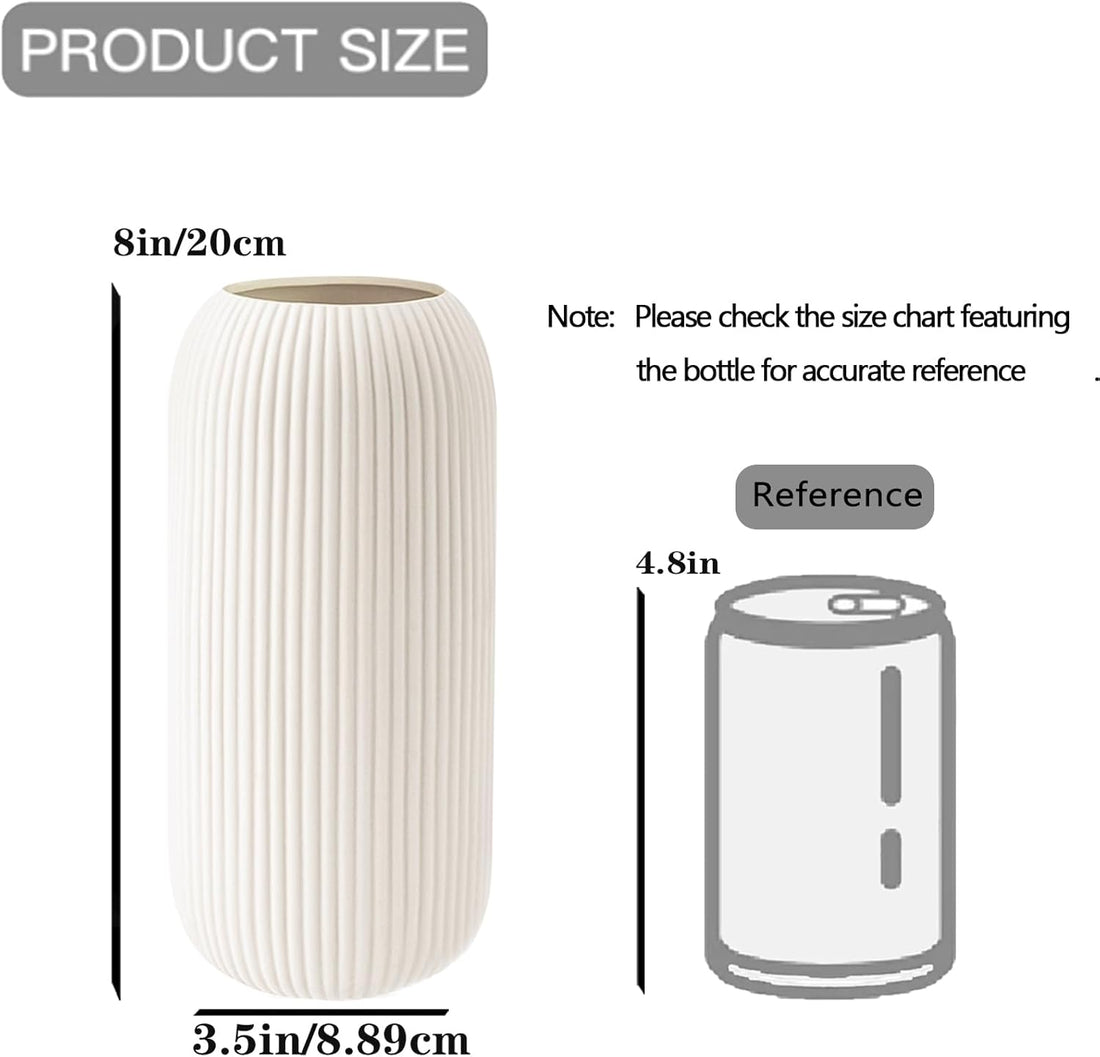 8-Inch White Ceramic Flower Vase – Modern Ribbed Textured Decorative