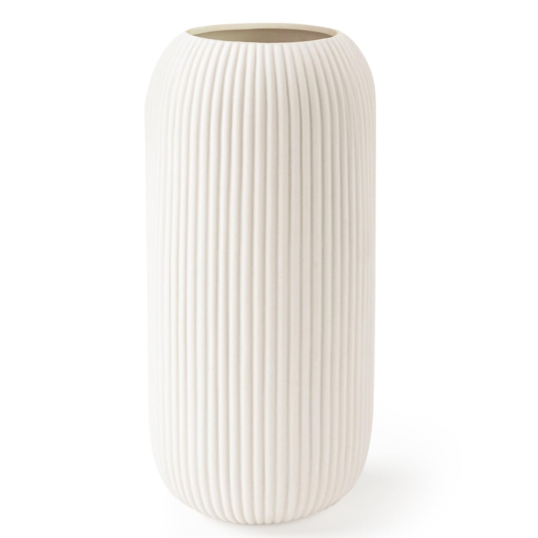 8-Inch White Ceramic Flower Vase – Modern Ribbed Textured Decorative