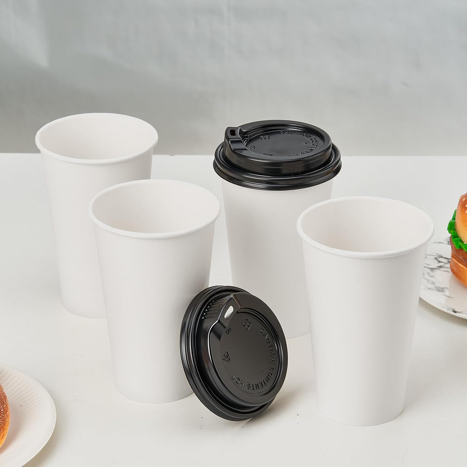 Disposable Paper Coffee Cups with Lids – 100 Pack Leak-Proof Hot Cups