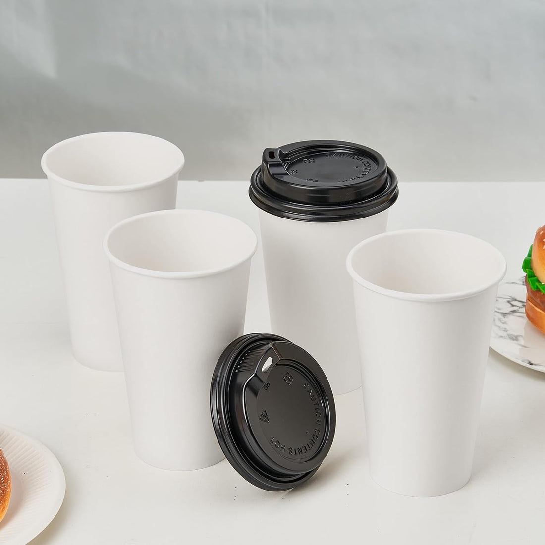 Disposable Paper Coffee Cups with Lids – 100 Pack Leak-Proof Hot Cups