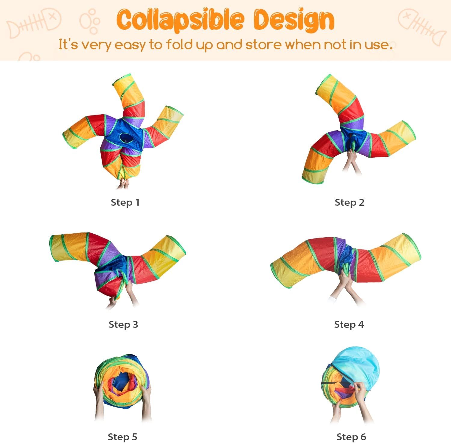 Depets Cat Tunnel for Indoor Cats – 5-Way S-Shaped Play Tunnel