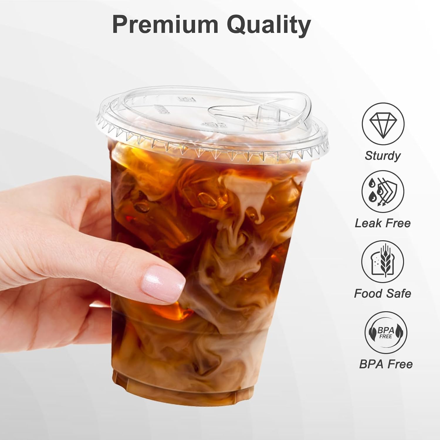 100 Pack 16 oz Clear Plastic Cups with Lids – Disposable Cold Drink Cups