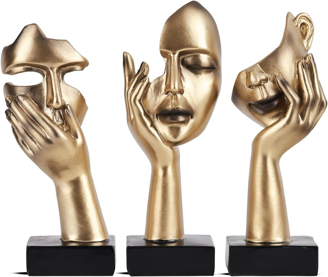 Thinker Statue Set – Gold & Black Abstract Modern Decor (3 Pcs)