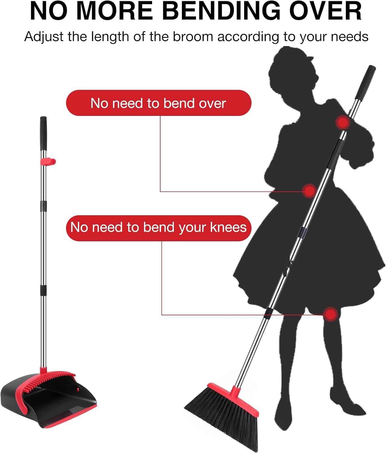 Broom and Dustpan Set – 52" Long Handle Broom with Upright Dustpan