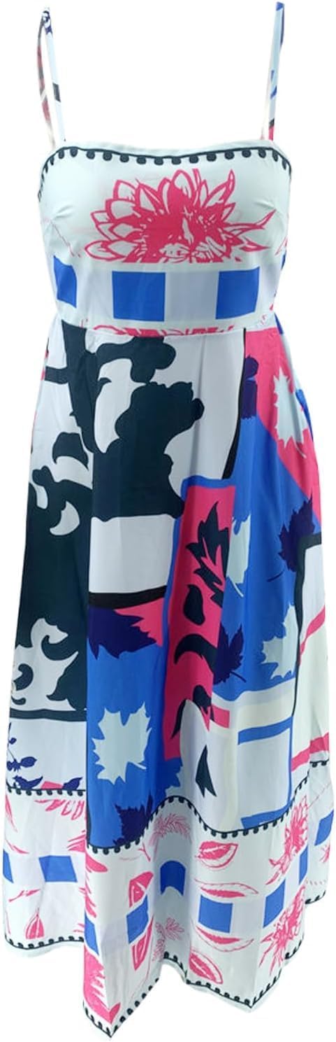 Women’s Graffiti Print Maxi Cami Dress – Boho Square Neck Sleeveless Sundress