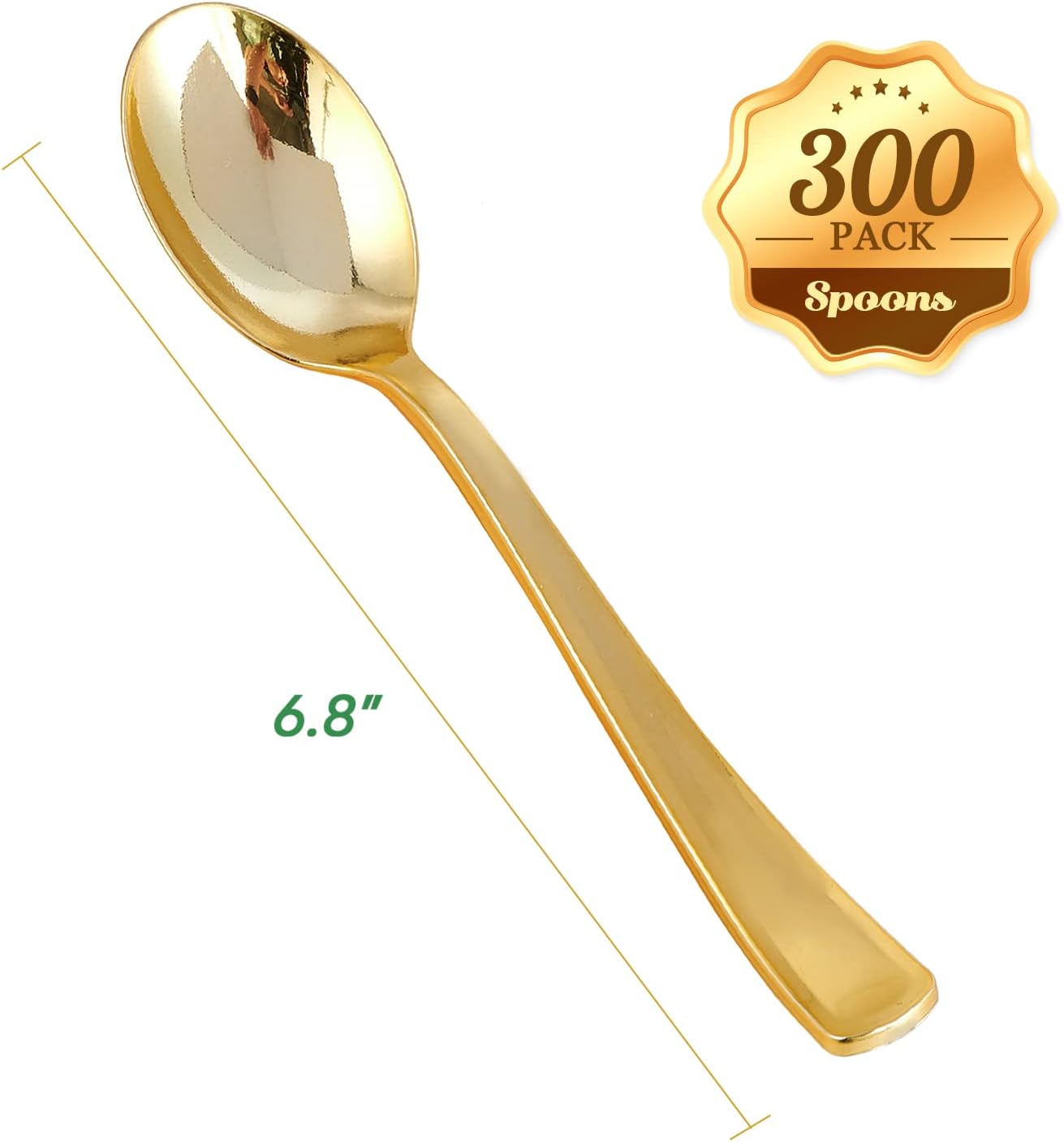 300-Pack 6.8" Gold Disposable Plastic Spoons – Heavy Duty & Elegant Cutlery
