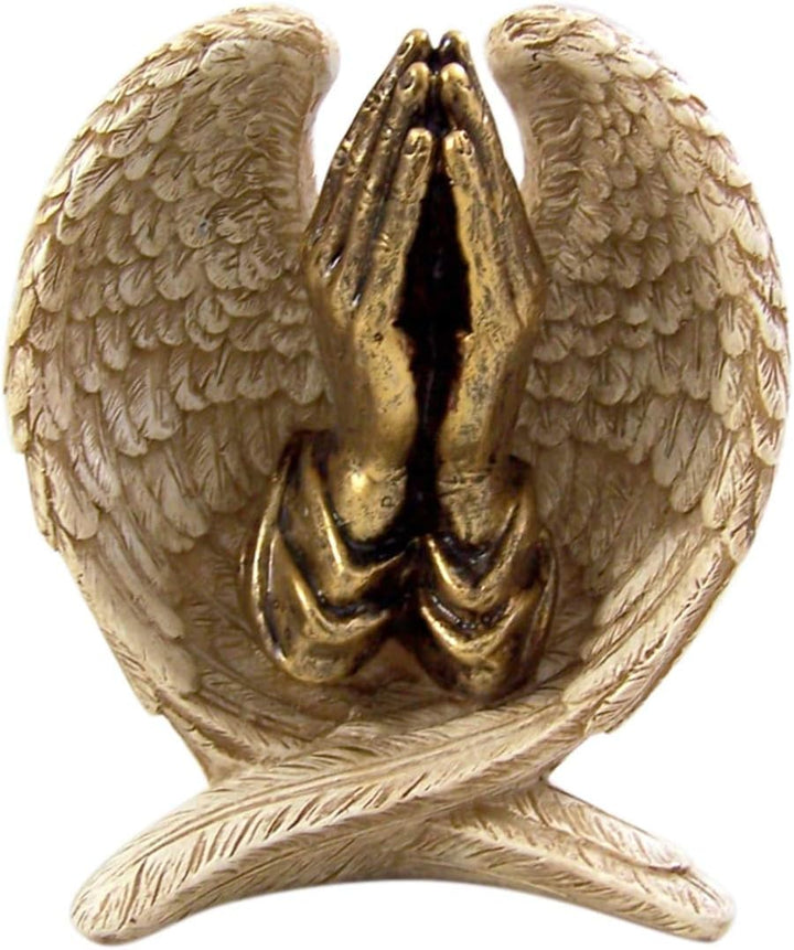 Angel Wings with Praying Hands Cast Resin Figurine Statue, 5 Inch