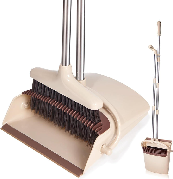 Broom and Dustpan Set with Long Handle – Lightweight Stainless Steel Poles