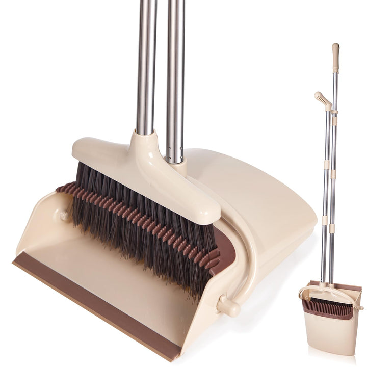 Broom and Dustpan Set with Long Handle – Lightweight Stainless Steel Poles