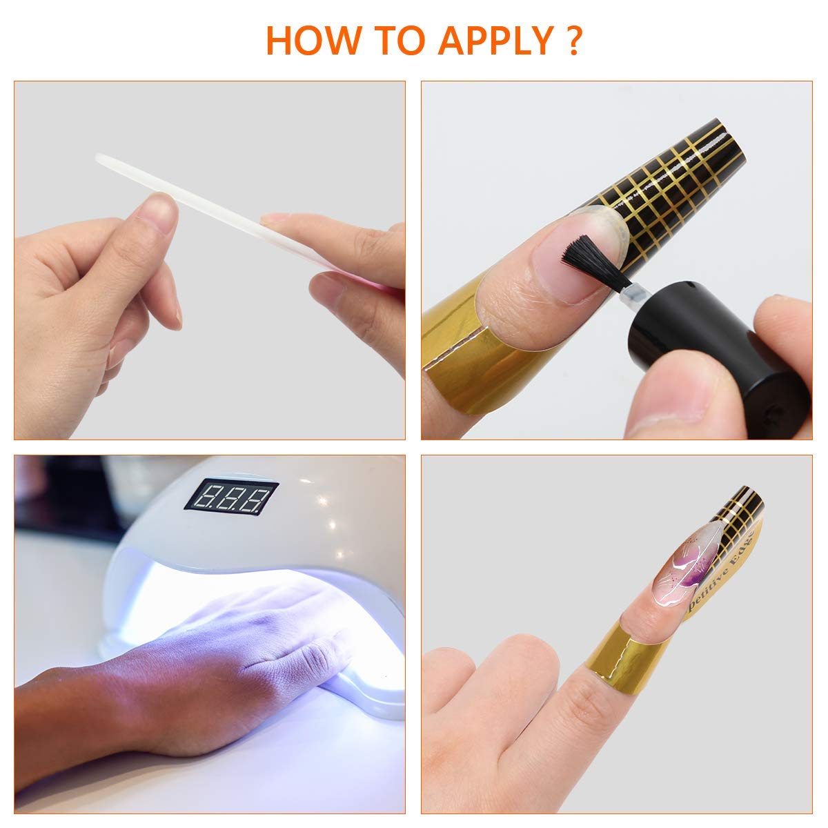 Gold Horseshoe Nail Forms – 200 Pcs Nail Extension Tips & UV Gel Guide Stickers